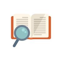 Magnifying glass exploring open book seeking knowledge vector