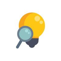 Magnifying glass investigating light bulb idea solution vector