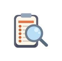 Magnifying glass examining checklist on clipboard for audit vector