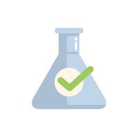 Laboratory glass flask showing positive result with check mark vector