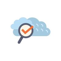 Magnifying glass analyzing cloud computing data with check mark symbol vector
