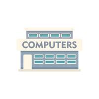 Computer store building facade with big sign selling computers vector