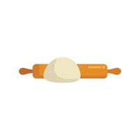 Wooden rolling pin lying near heap of dough for baking vector
