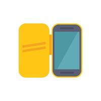 Yellow phone case open showing back and front view vector