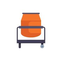 Orange concrete mixer rotating drum on a metal frame with wheels vector