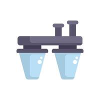 Chemical experiment with two erlenmeyer flasks connected to metal pipes vector
