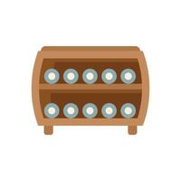 Wooden wine rack in the shape of barrel storing bottles on shelves vector