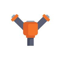 Robot character holding something with two hands in flat cartoon style vector