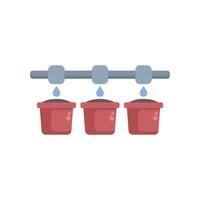 Drip irrigation system watering pots in greenhouse vector