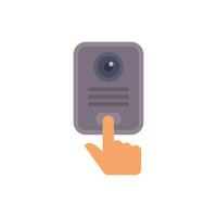 Hand pressing button on intercom system with camera vector