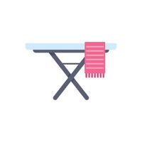 Empty ironing board with a towel hanging on it flat vector illustration