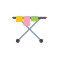 Clothes drying rack with hanging clean towels on wheels flat icon vector