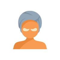 Woman wearing eye patches and a towel relaxing at the spa vector