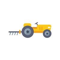 Yellow tractor plowing field with harrow flat icon design vector