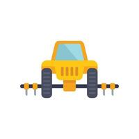 Yellow tractor cultivating land for sowing using cultivator vector