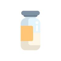 Medical glass vial with blank label containing medicine is standing on table vector