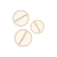 Three round white pills with a score mark lying on white background vector
