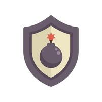 Shield protecting from bomb attack cyber security icon vector
