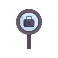 Magnifying glass examining a padlock security concept vector