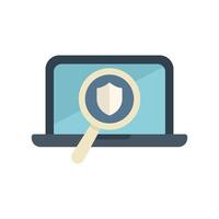 Magnifying glass examining security shield on laptop screen vector