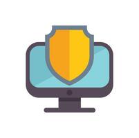 Computer security shield protecting desktop monitor icon vector