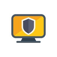 Desktop computer monitor displaying security shield icon vector