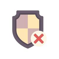 Shield with red cross mark showing no protection concept vector
