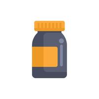 Closed medical jar with blank label standing on table vector