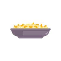 Grey bowl full of delicious macaroni and cheese with cheddar topping vector