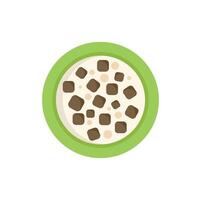 Green bowl with cereal and milk for breakfast top view vector