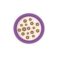Round bowl of cereal with milk on white background vector