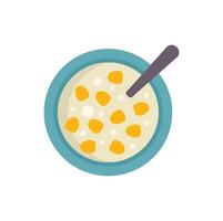 Bowl of corn porridge with spoon, top view vector