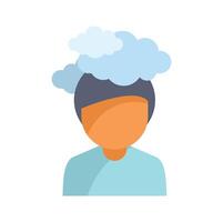 Man experiencing brain fog and confusion with cloud over head vector