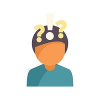 Person having many questions with question marks around head vector