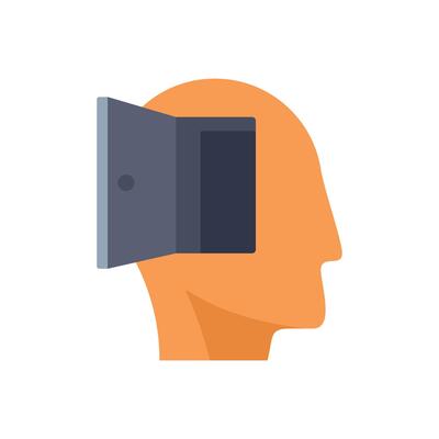 Human head with open door revealing the mind