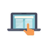 Hand pointing selecting choosing option on laptop computer screen vector