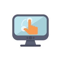 Hand interacting with touch screen computer monitor displaying rotating circular arrows vector