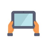 Person holding digital tablet with empty screen displaying vector