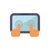 Two hands are touching a tablet screen with two fingers each vector