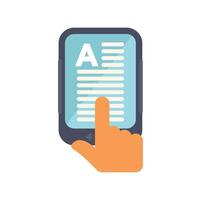 Hand pointing at smartphone screen reading e book vector