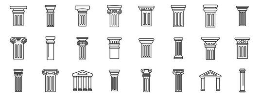 Greece pillar icons set. Set of antique columns showing different styles of capitals and shafts vector