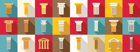 Greece pillar icons set. Collection of antique columns showing different styles of capitals and shafts vector