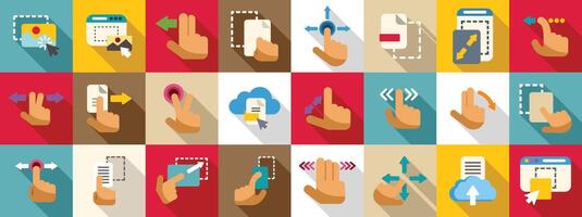 Drag drop icons set. Multitouch gestures for tablets and smartphones big flat icon set vector