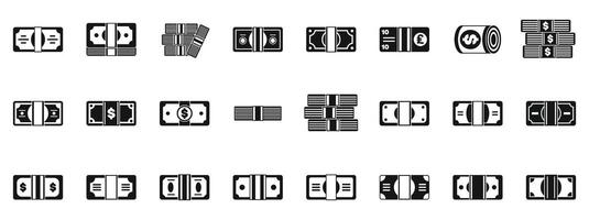 Money bundle icons set. Set of banknotes icons showing different stacks and bundles of money vector