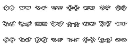 Groovy sunglasses icons set. Large set of sunglasses icons with different frame styles for summer vector