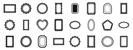 Scallop frame icons set. Big set of different empty vintage labels with postage stamps design vector