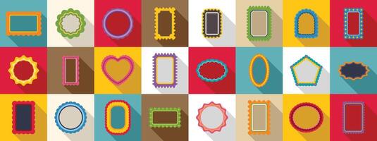 Scallop frame icons set. Set of different colorful decorative frames casting shadow vector