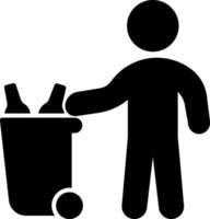 A man is holding a trash can with bottles vector