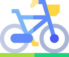 A bike with a basket on the front and a blue and yellow background vector