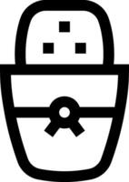 A black and white icon of a basket with a bow vector